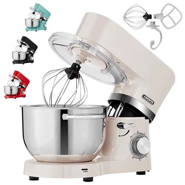 Arebos Küchenmaschine mit 1500 W in Creme, mit zwei Edelstahlschüsseln