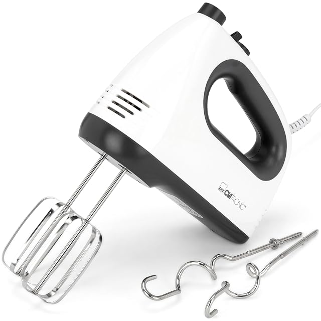 Clatronic HM 3775 Handmixer mit Schneebesen und Knethaken aus Edelstahl
