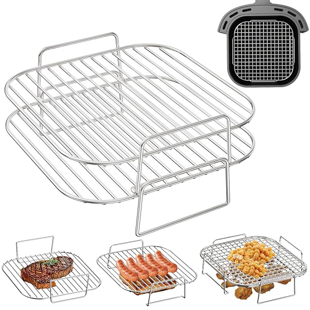 Zwei stapelbare Grillgitter aus Edelstahl für Fritteusenkörbe