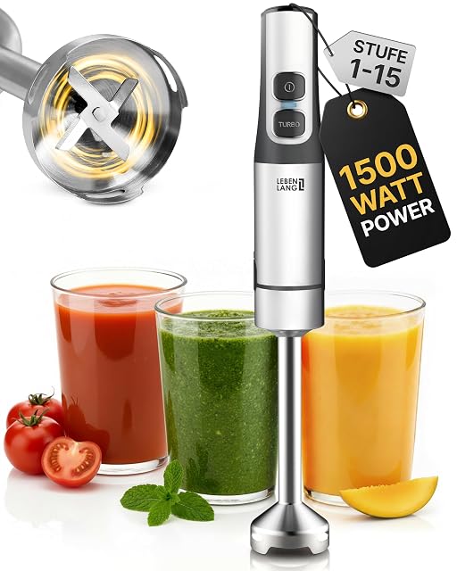LEBENLANG LBL104 Stabmixer in Edelstahl mit 800-ml-Becher