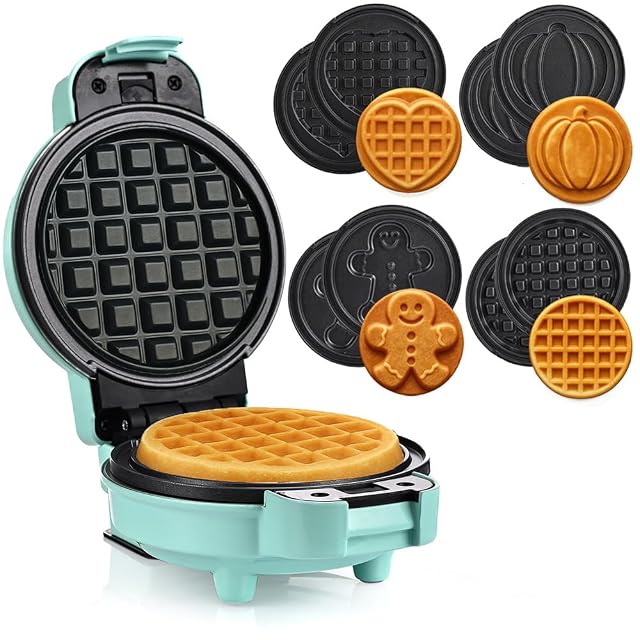 LEHMANN 4-in-1 Mini-Waffeleisen in Mintgrün mit vier austauschbaren Platten