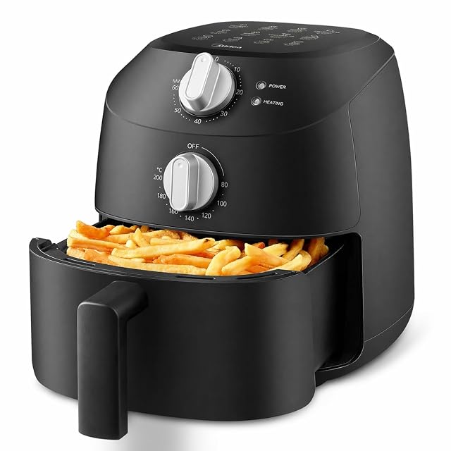 Midea MAF20P0BPK kompakte Heißluftfritteuse mit 2 Litern und zwei Drehreglern