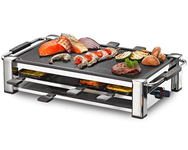 Rommelsbacher RCC 1500 verchromter Raclette-Grill mit gerippter Aluminiumplatte