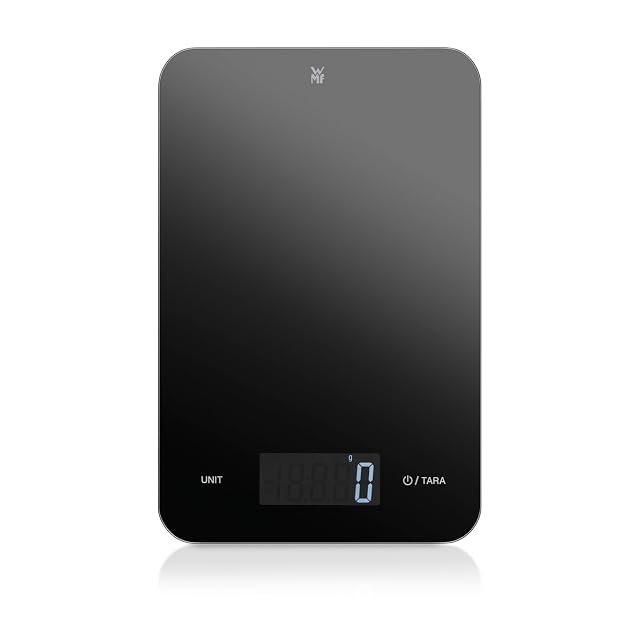 WMF digitale Küchenwaage aus schwarzem Sicherheitsglas, 23 mal 15 Zentimeter
